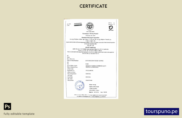 listo para imprimir plantilla de certificado de defunción del Gobierno de Uttar 